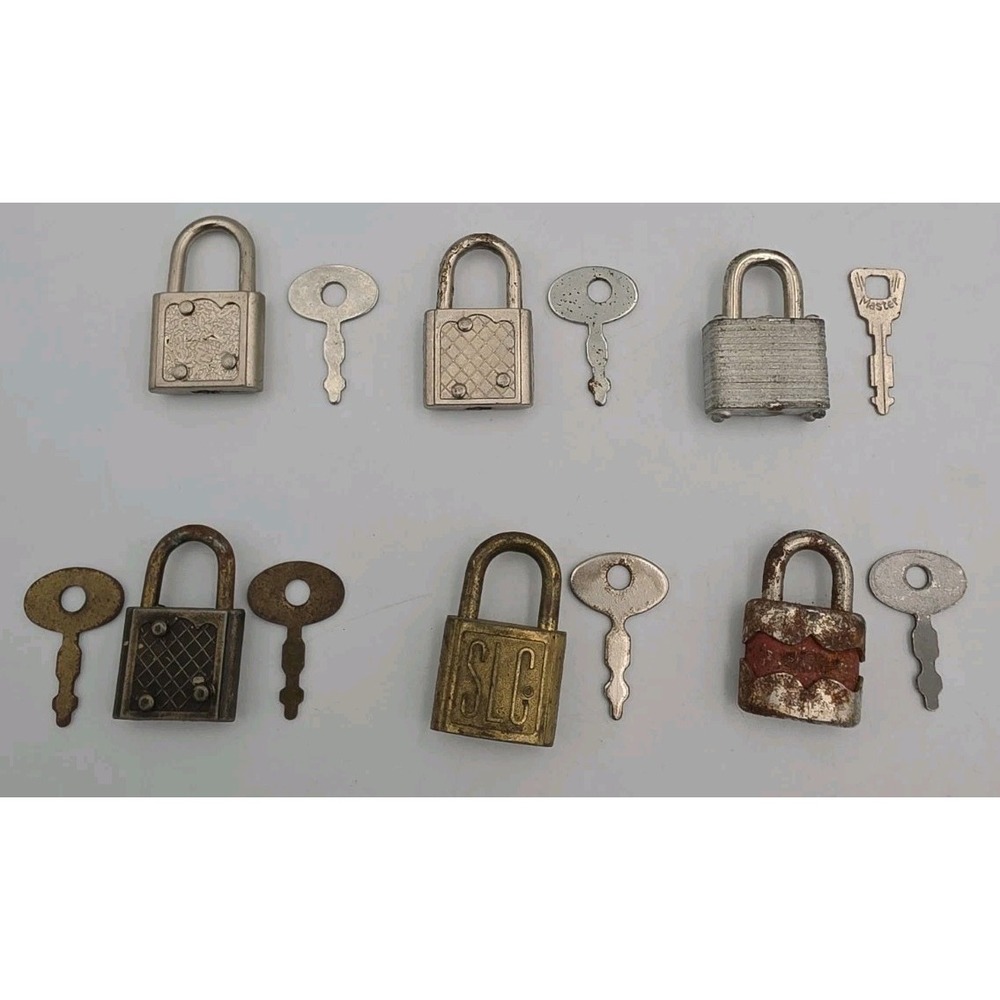 Lot Of 6 Vintage and Luggage Size Pad Locks With Keys